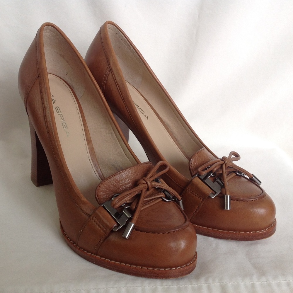 All genuine leather pumps platform wooden heels